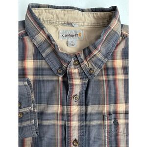 Carhartt Men's 2XL Relaxed Fit Blue‎ Red Tan Plaid Thick Long Sleeve Button Down